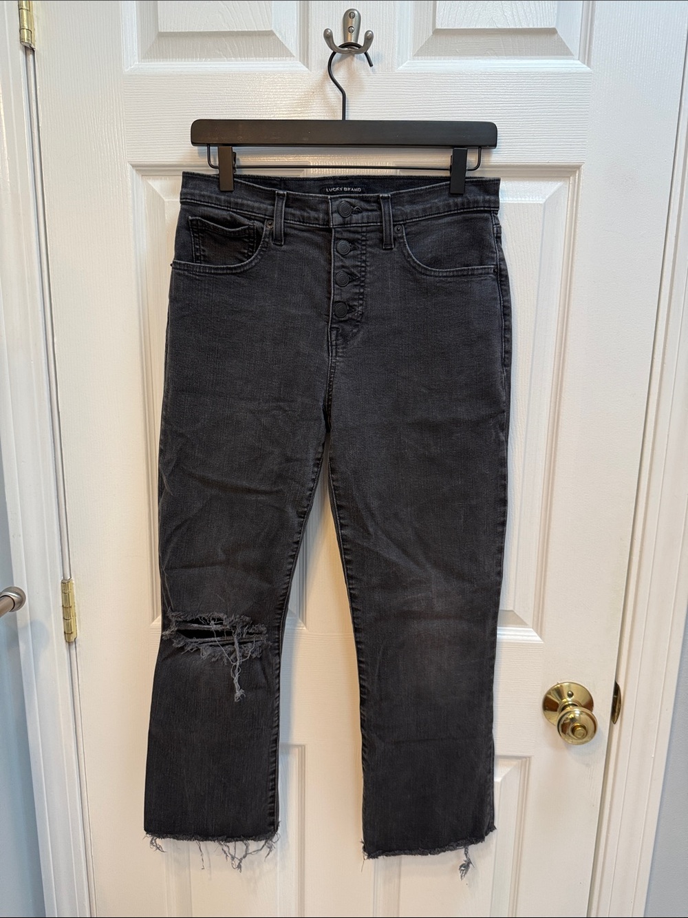 Lucky Brand Mid Rise Ava Crop Mini Boot Black Jeans